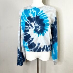 AGOLDE Tie Dye Balloon Sleeve Sweatshirt Blue White Crew Neck Cotton Size S